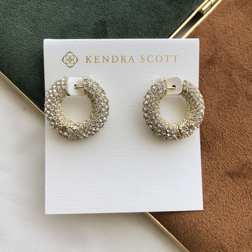 Kendra Scott Mikki Pave White Crystal Gold Hoop Earrings
